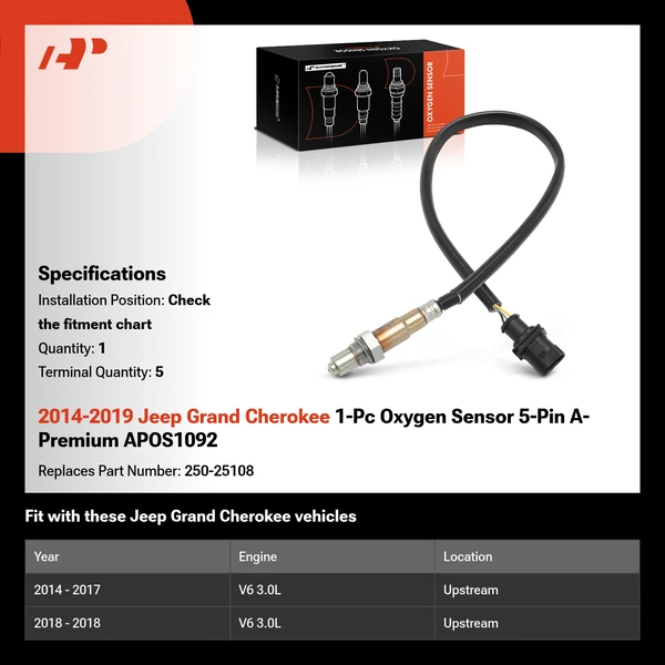 2014-2019 Jeep Grand Cherokee 1-Pc Oxygen Sensor 5-Pin A-Premium APOS1092