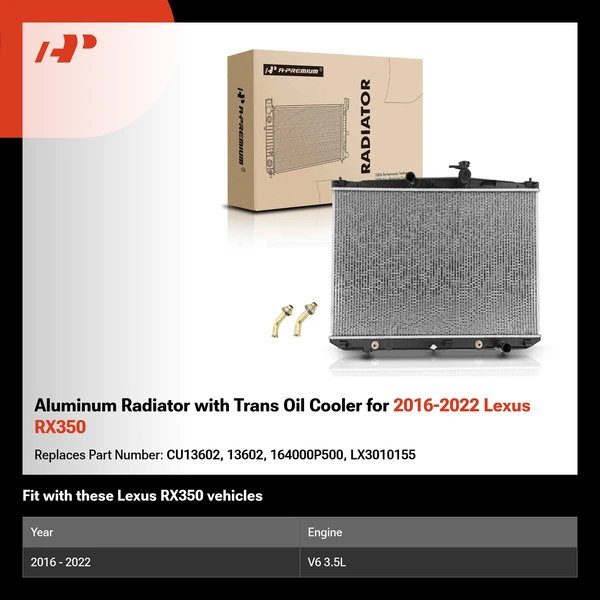 Aluminum Radiator with Trans Oil Cooler for 2016-2022 Lexus RX350