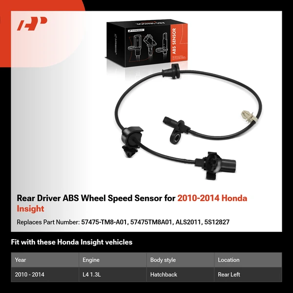 Rear Driver ABS Wheel Speed Sensor for 2010-2014 Honda Insight