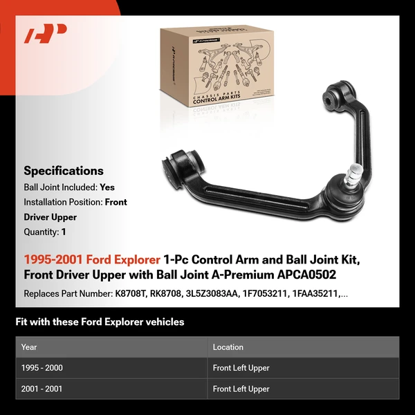 1995-2001 Ford Explorer 1-Pc Control Arm and Ball Joint Kit, Front Driver Upper with Ball Joint A-Premium APCA0502