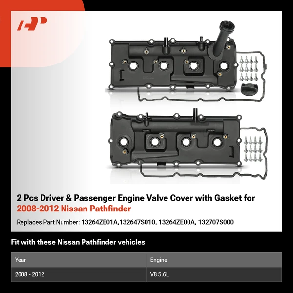 2 Pcs Driver & Passenger Engine Valve Cover with Gasket for 2008-2012 Nissan Pathfinder
