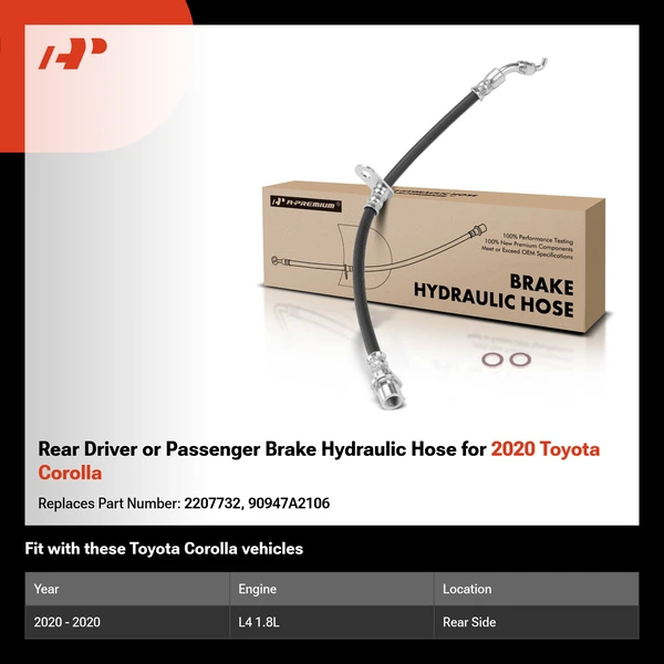 Rear Driver or Passenger Brake Hydraulic Hose for 2020 Toyota Corolla