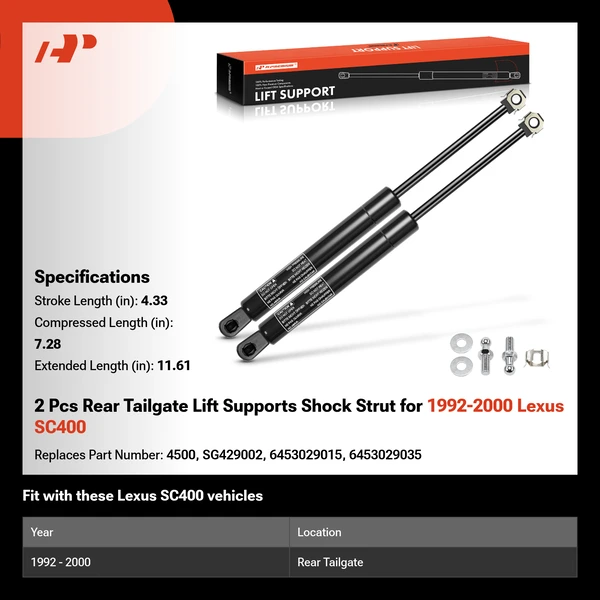 2 Pcs Rear Tailgate Lift Supports Shock Strut for 1992-2000 Lexus SC400