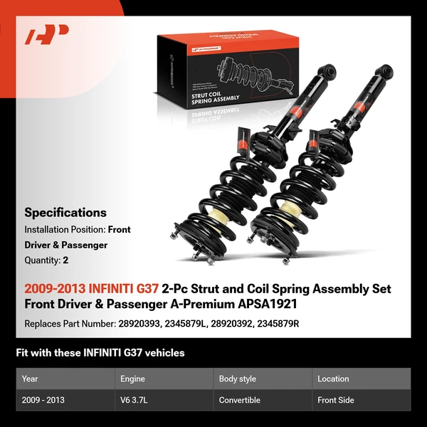 2009-2013 INFINITI G37 2-Pc Strut and Coil Spring Assembly Set Front Driver & Passenger A-Premium APSA1921