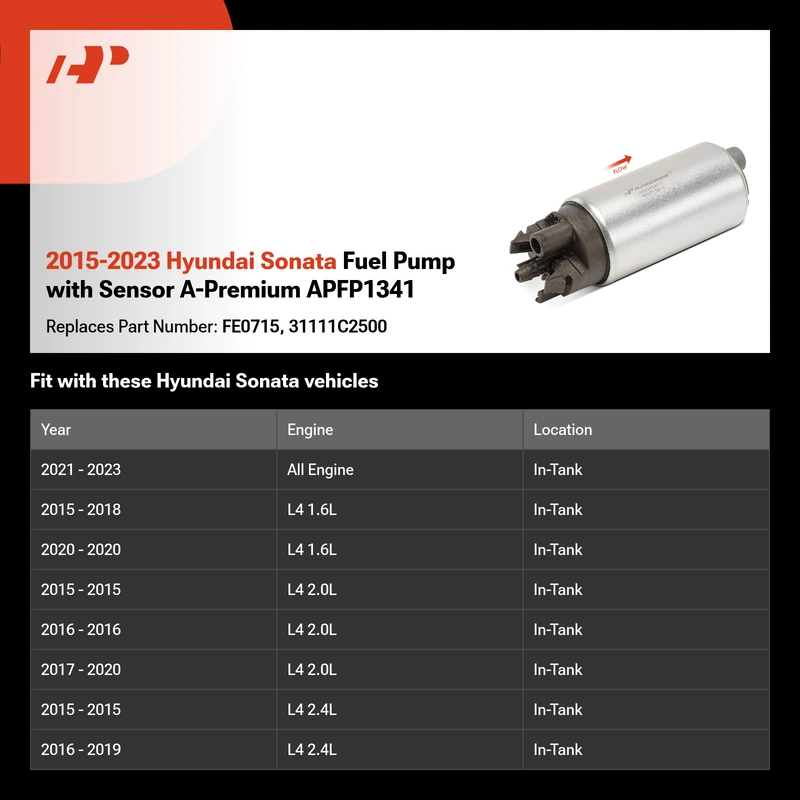 2015-2023 Hyundai Sonata Fuel Pump with Sensor A-Premium APFP1341