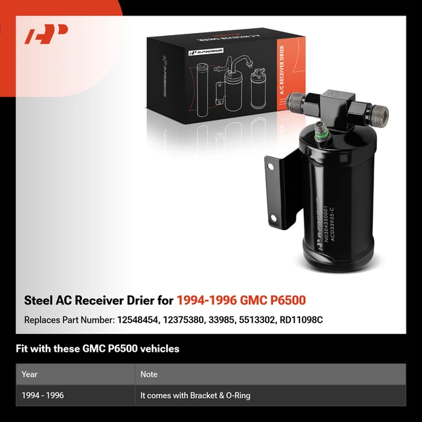 Steel AC Receiver Drier for 1994-1996 GMC P6500