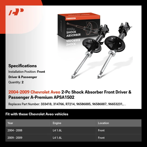 2004-2009 Chevrolet Aveo 2-Pc Shock Absorber Front Driver & Passenger A-Premium APSA1502