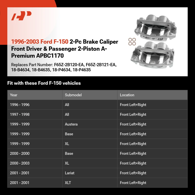1996-2003 Ford F-150 2-Pc Brake Caliper Front Driver & Passenger 2-Piston A-Premium APBC1170