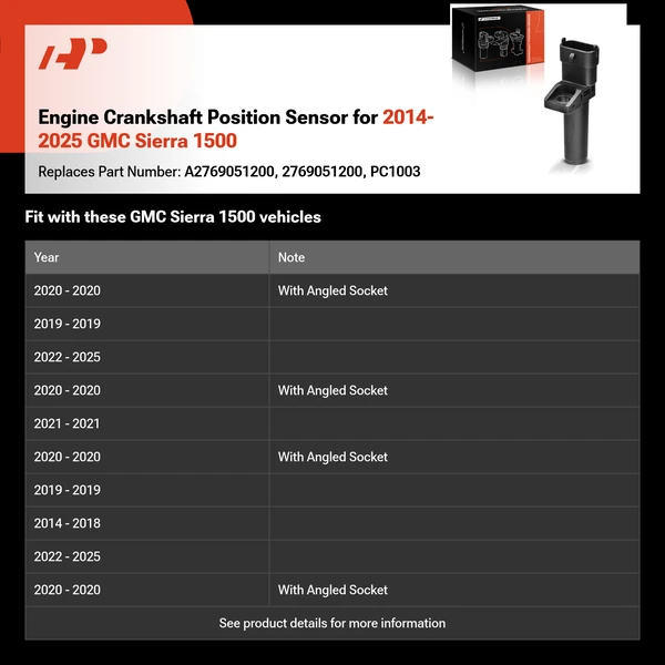 Engine Crankshaft Position Sensor for 2014-2025 GMC Sierra 1500