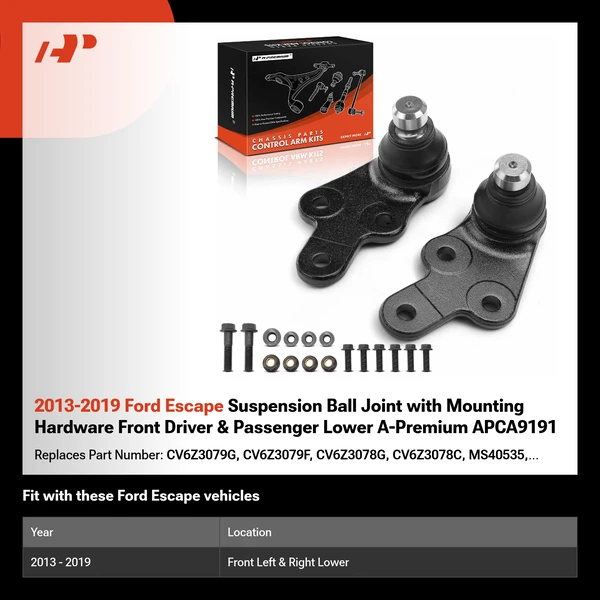 2013-2019 Ford Escape Suspension Ball Joint with Mounting Hardware Front Driver & Passenger Lower A-Premium APCA9191