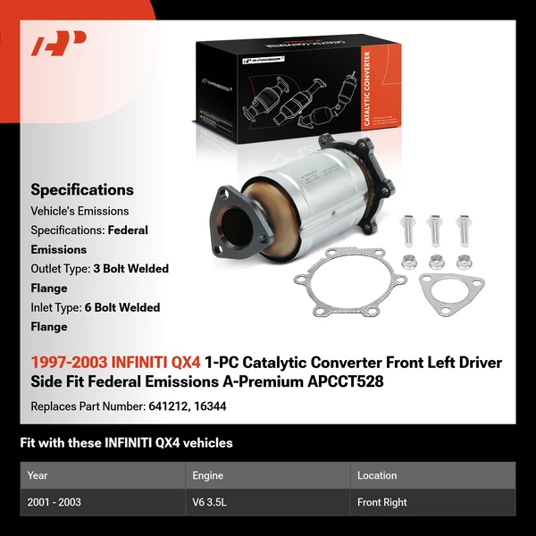 1997-2003 INFINITI QX4 1-PC Catalytic Converter Front Left Driver Side Fit Federal Emissions A-Premium APCCT528