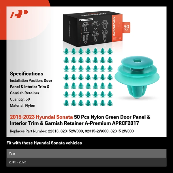 2015-2023 Hyundai Sonata 50 Pcs Nylon Green Door Panel & Interior Trim & Garnish Retainer A-Premium APRCF2017