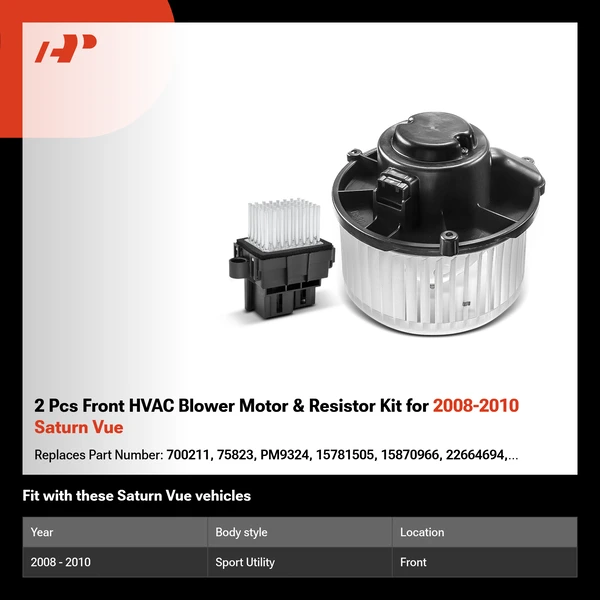 2 Pcs Front HVAC Blower Motor & Resistor Kit for 2008-2010 Saturn Vue