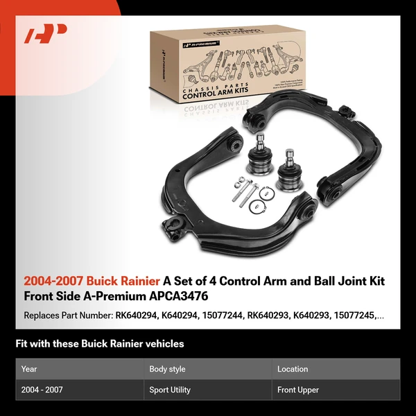 2004-2007 Buick Rainier A Set of 4 Control Arm and Ball Joint Kit Front Side A-Premium APCA3476