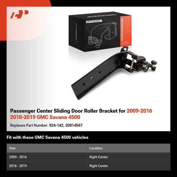 Passenger Center Sliding Door Roller Bracket for 2009-2016 2018-2019 GMC Savana 4500