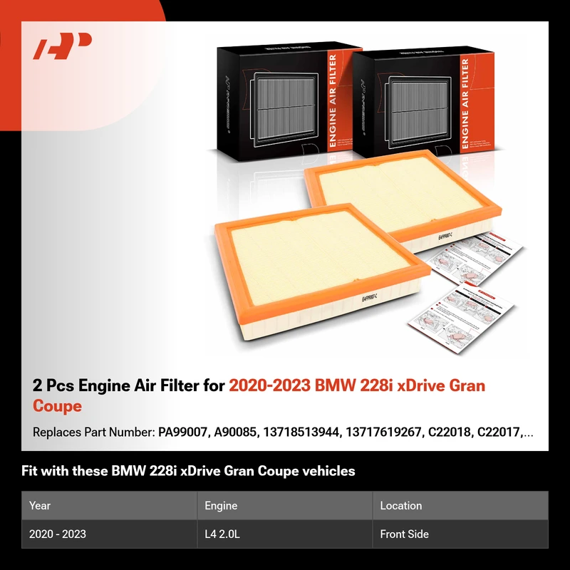 2 Pcs Engine Air Filter for 2020-2023 BMW 228i xDrive Gran Coupe