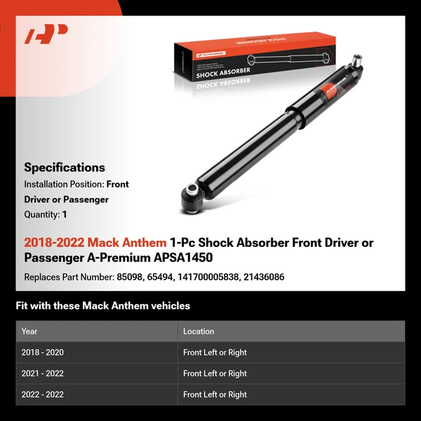 2018-2022 Mack Anthem 1-Pc Shock Absorber Front Driver or Passenger A-Premium APSA1450