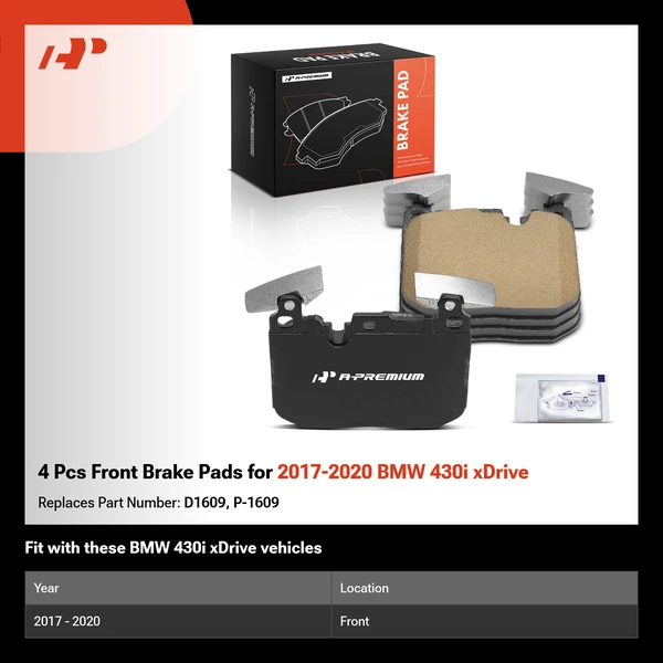4 Pcs Front Brake Pads for 2017-2020 BMW 430i xDrive