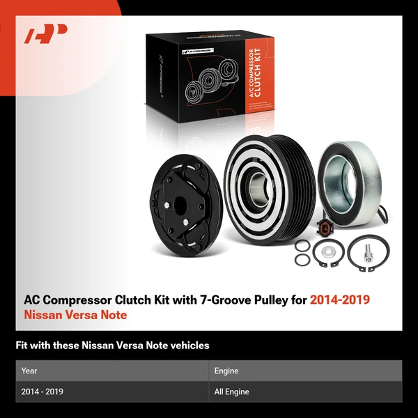 AC Compressor Clutch Kit with 7-Groove Pulley for 2014-2019 Nissan Versa Note