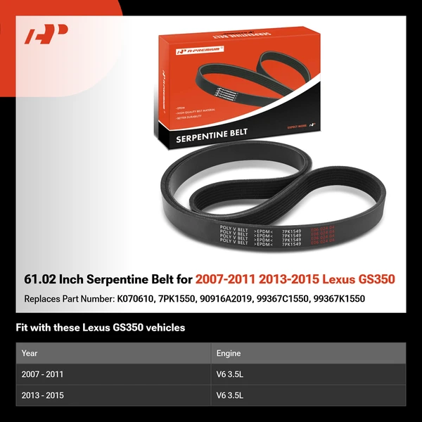 61.02 Inch Serpentine Belt for 2007-2011 2013-2015 Lexus GS350