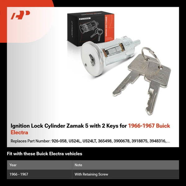 Ignition Lock Cylinder Zamak 5 with 2 Keys for 1966-1967 Buick Electra