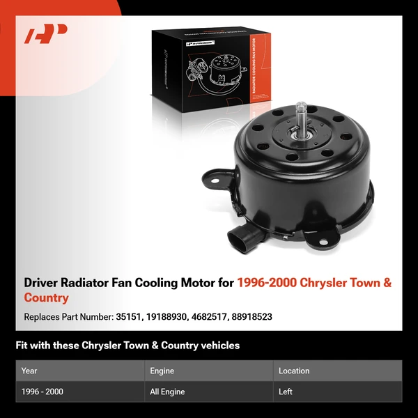 Driver Radiator Fan Cooling Motor for 1996-2000 Chrysler Town & Country