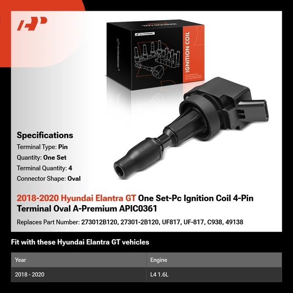 2018-2020 Hyundai Elantra GT One Set-Pc Ignition Coil 4-Pin Terminal Oval A-Premium APIC0361