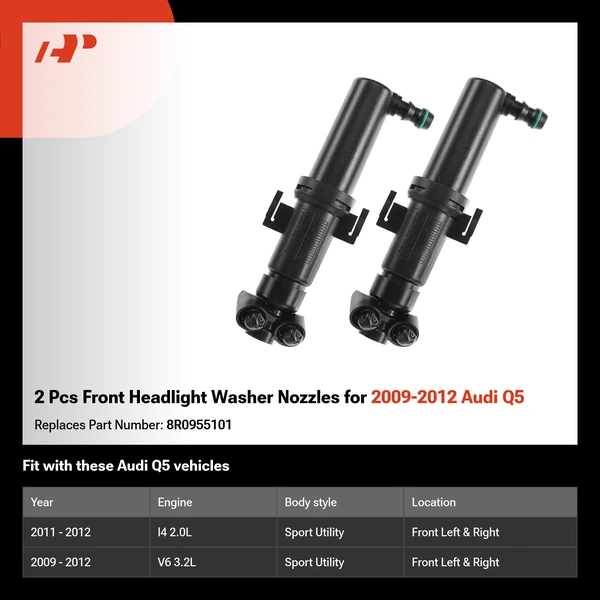 2 Pcs Front Headlight Washer Nozzles for 2009-2012 Audi Q5