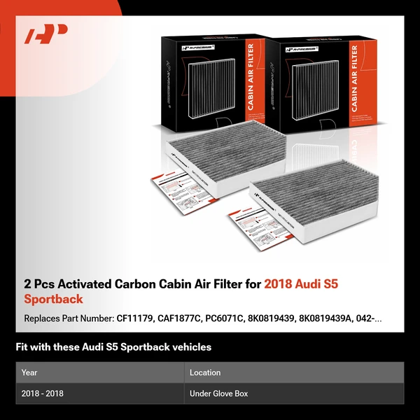 2 Pcs Activated Carbon Cabin Air Filter for 2018 Audi S5 Sportback