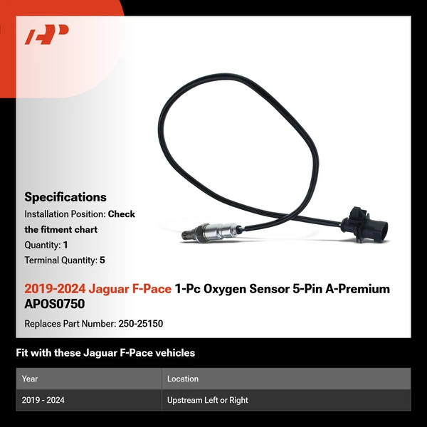 2019-2024 Jaguar F-Pace 1-Pc Oxygen Sensor 5-Pin A-Premium APOS0750