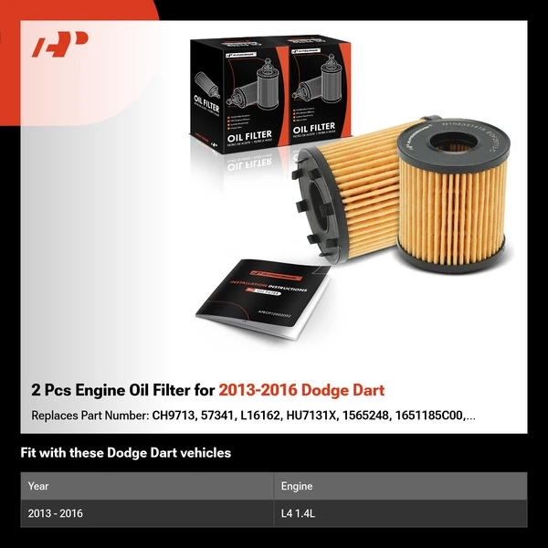 2 Pcs Engine Oil Filter for 2013-2016 Dodge Dart