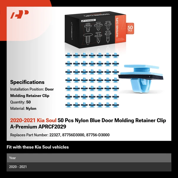 2020-2021 Kia Soul 50 Pcs Nylon Blue Door Molding Retainer Clip A-Premium APRCF2029