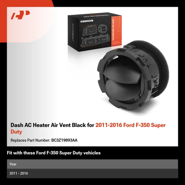 Dash AC Heater Air Vent Black for 2011-2016 Ford F-350 Super Duty