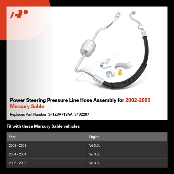 Power Steering Pressure Line Hose Assembly for 2002-2005 Mercury Sable