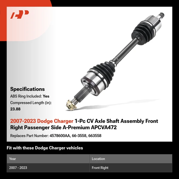2007-2023 Dodge Charger 1-Pc CV Axle Shaft Assembly Front Right Passenger Side A-Premium APCVA472