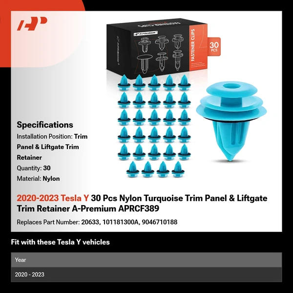 2020-2023 Tesla Y 30 Pcs Nylon Turquoise Trim Panel & Liftgate Trim Retainer A-Premium APRCF389