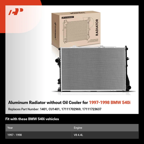 Aluminum Radiator without Oil Cooler for 1997-1998 BMW 540i