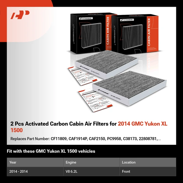 2 Pcs Activated Carbon Cabin Air Filters for 2014 GMC Yukon XL 1500