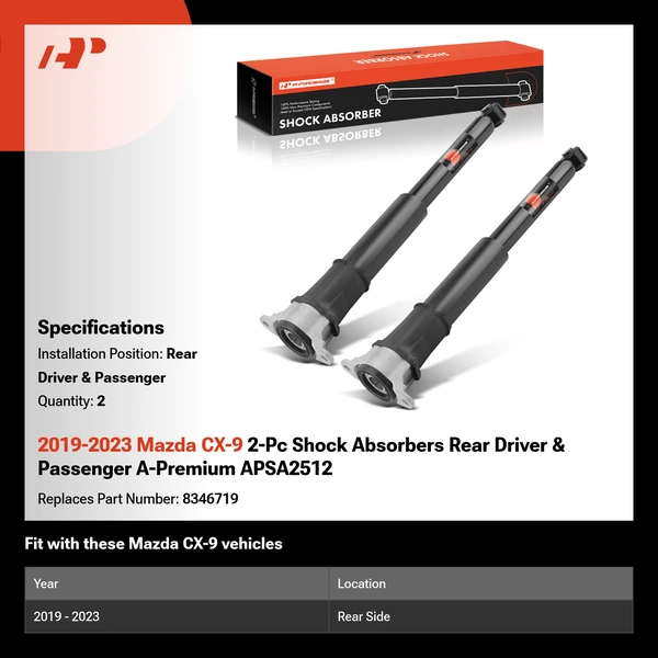 2019-2023 Mazda CX-9 2-Pc Shock Absorbers Rear Driver & Passenger A-Premium APSA2512