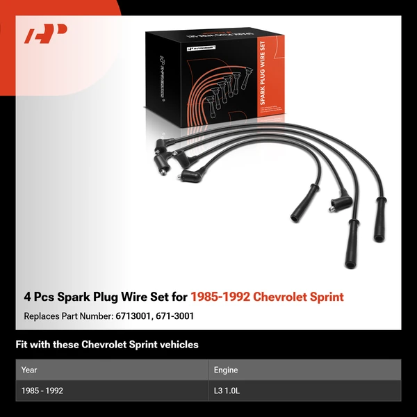 4 Pcs Spark Plug Wire Set for 1985-1992 Chevrolet Sprint