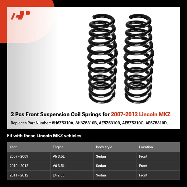 2 Pcs Front Suspension Coil Springs for 2007-2012 Lincoln MKZ