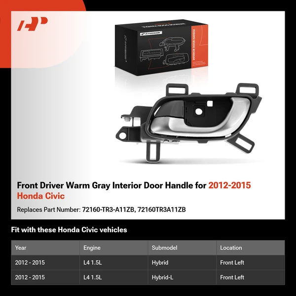Front Driver Warm Gray Interior Door Handle for 2012-2015 Honda Civic