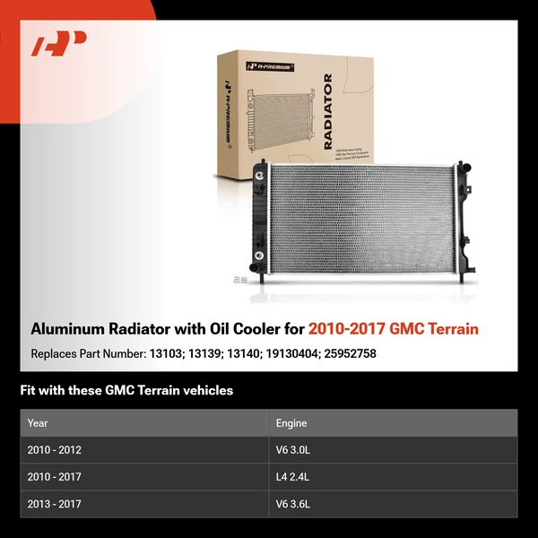 Aluminum Radiator with Oil Cooler for 2010-2017 GMC Terrain