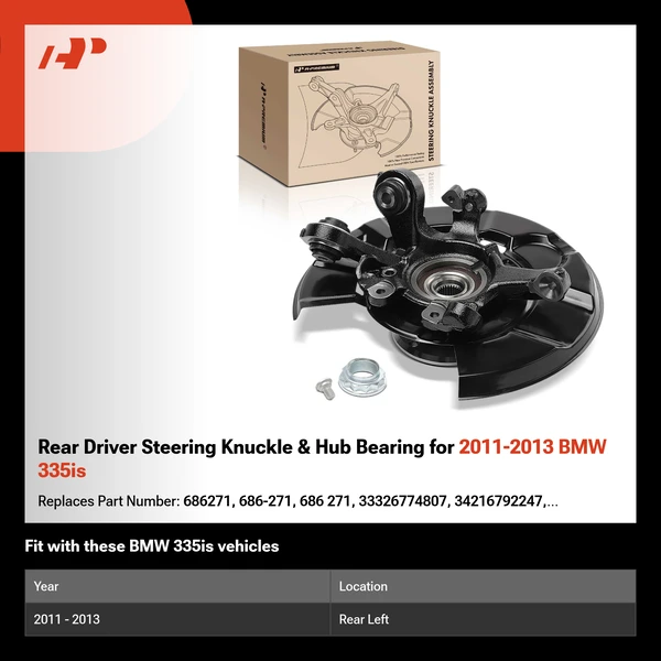 Rear Driver Steering Knuckle & Hub Bearing for 2011-2013 BMW 335is