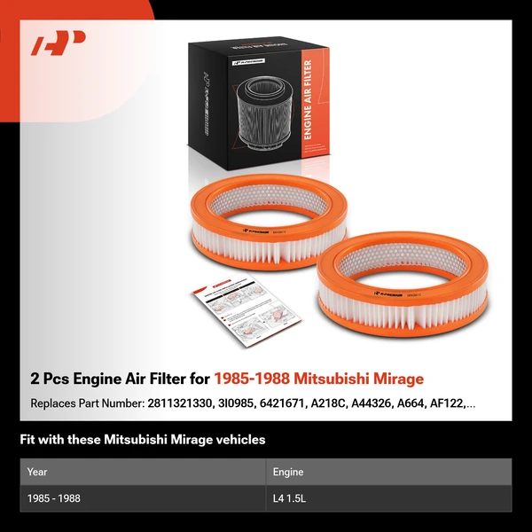 2 Pcs Engine Air Filter for 1985-1988 Mitsubishi Mirage