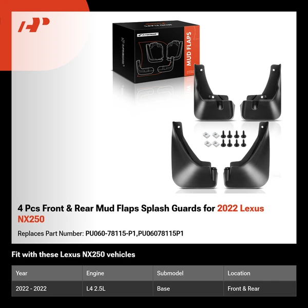 4 Pcs Front & Rear Mud Flaps Splash Guards for 2022 Lexus NX250