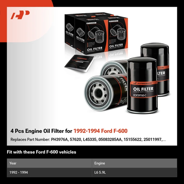 4 Pcs Engine Oil Filter for 1992-1994 Ford F-600