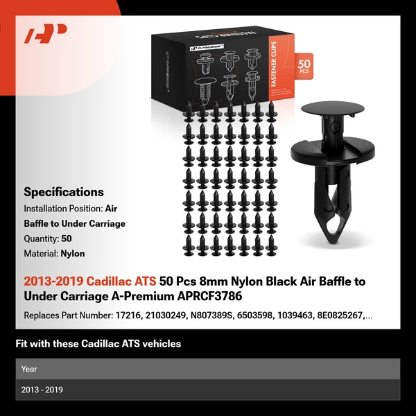 2013-2019 Cadillac ATS 50 Pcs 8mm Nylon Black Air Baffle to Under Carriage A-Premium APRCF3786