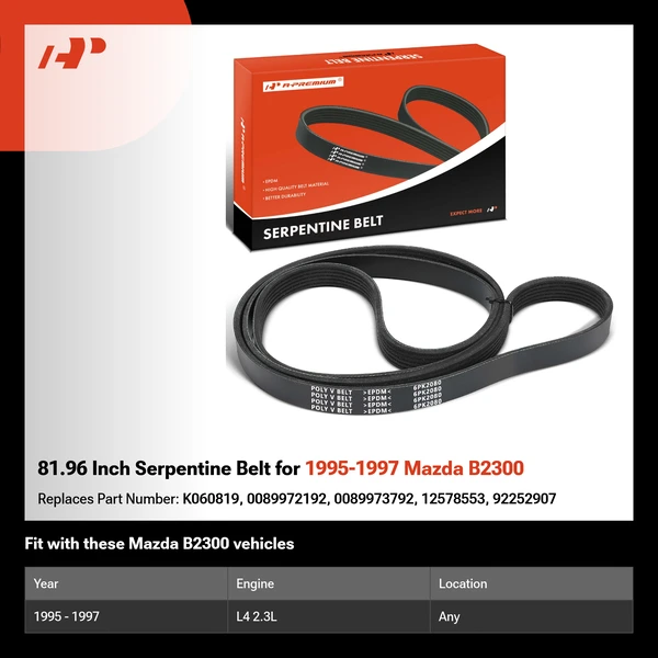 81.96 Inch Serpentine Belt for 1995-1997 Mazda B2300