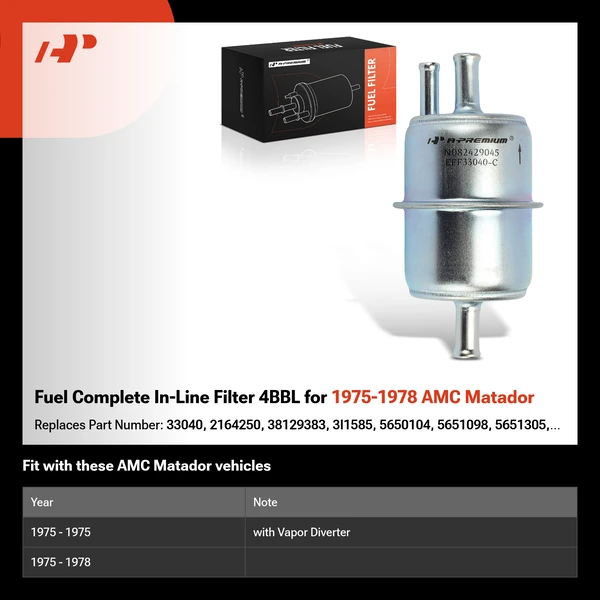 Fuel Complete In-Line Filter 4BBL for 1975-1978 AMC Matador